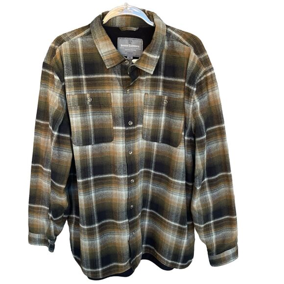 Rugged Elements Flannel Shirt Mens Extra Large XL Brown Plaid Lined Button Up - Picture 1 of 13